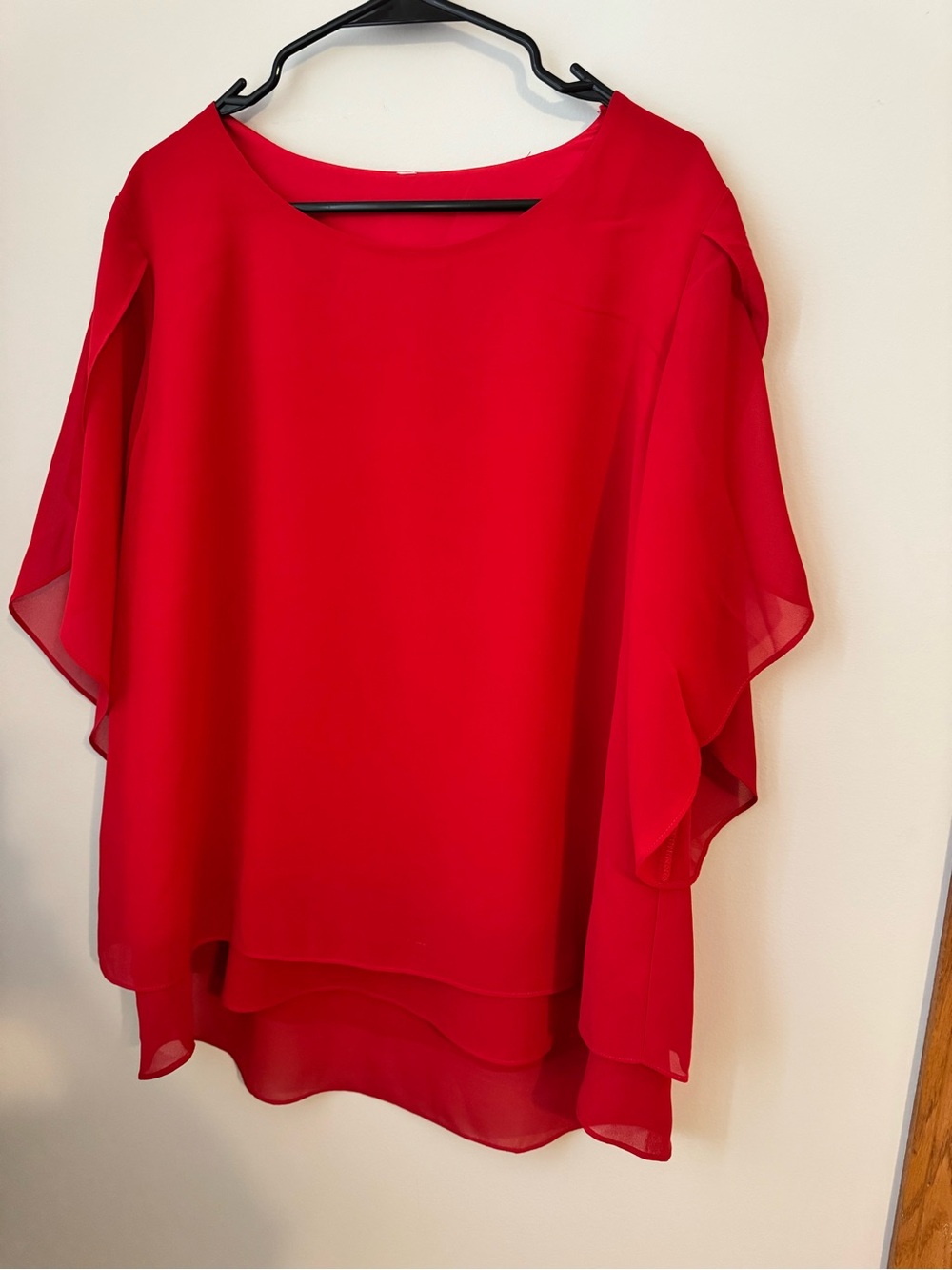 Red Chiffon Layered Flutter Sleeve Women's Top